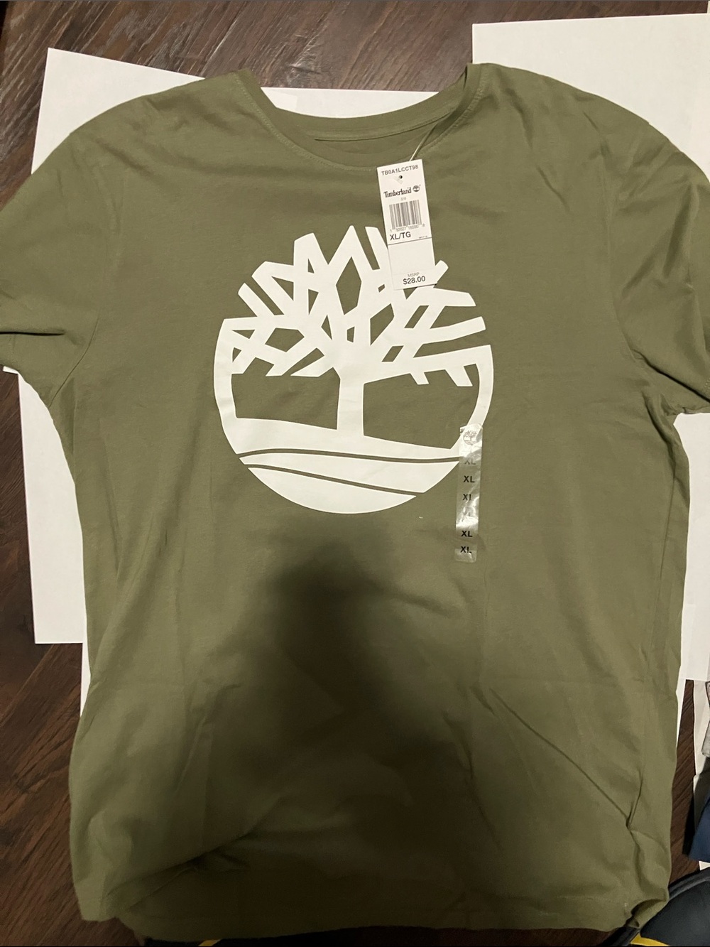 Timberland Olive Tee with White Tree Emblem men’s